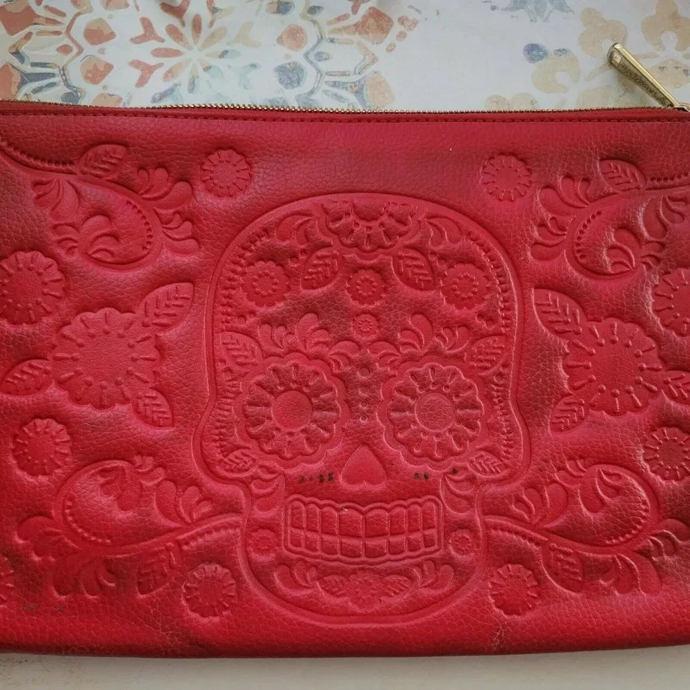 Loungefly Red Sugar Skulls Purse Clutch Handbag 11.5